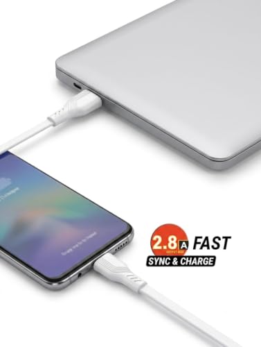 Image of DUV Unbreakable 45W / 2.8A Fast Charging 1 Braided Micro USB Cable for Smartphones, Tablets, Laptops & Other Micro USB Devices, 480Mbps Data Sync, Quick Charge 3.0 (RCM15, White)