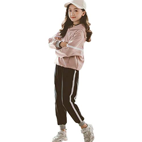 [GELISY] スポーツウェア 子供服 女の子 ジャージ 2点セット 運動着 秋冬トップス ズボン 普段着 部屋着 ルームウェア ガールズ 韓国風 おしゃれ カジュアル スウェット (ピンク,130)
