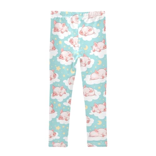 Wusikd Pink Piglets Sleeping Girls' Leggings Toddler Doodles Clouds Stars Kids Yoga Pants Dance Active Tights 4T2