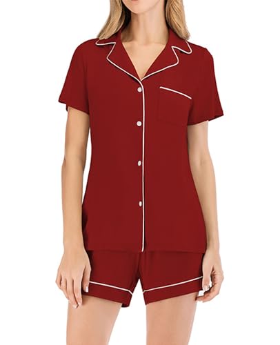 Pyjama ensemble col V boutonné femme vêtement de nuit short homewear