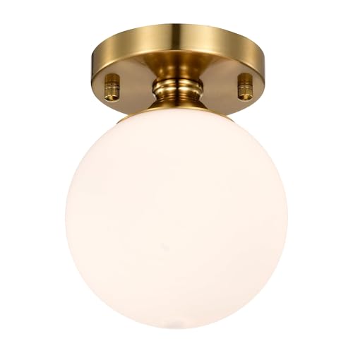 Image of Gold Semi Flush Mount Ceiling Light 5.9 inch Globe Opal Glass Shade
