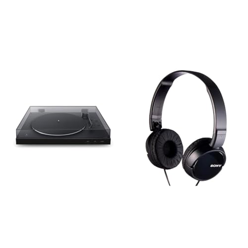 Sony PS-LX310BT Bluetooth Turntable with built-in Phono Pre-Amp, 2 speeds and 3 gain modes, Black & MDR-ZX110 Overhead Headphones - Black, BASIC, Pack of 1