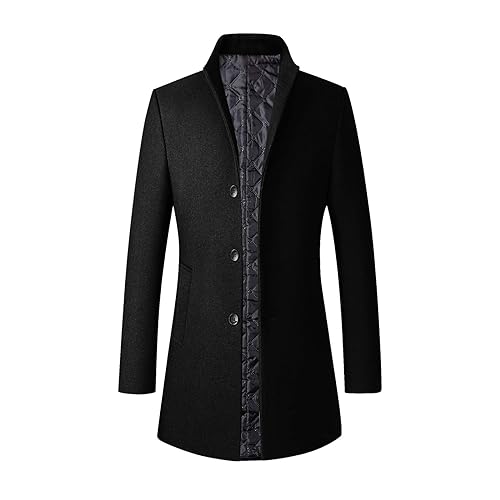 2025 Manteau Homme Mi-Long en Laine Chaud pour Hiver Trench Coat Classique Parka Pardessus Caban Couleur Unie Slim Fit Business Duffle-Coats Coup-Vent Revers...