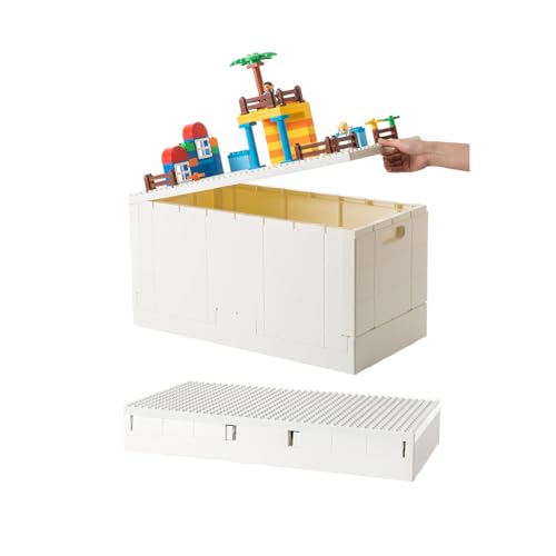 SHIMOYAMA 53 Qt. Folding Storage Box with Large Building Lid for Lego Duplo Blocks, 13 Gallon Collapsible Organizer for Lego Bricks (White) by SHIMOYAMA - Used condition - US$55.19