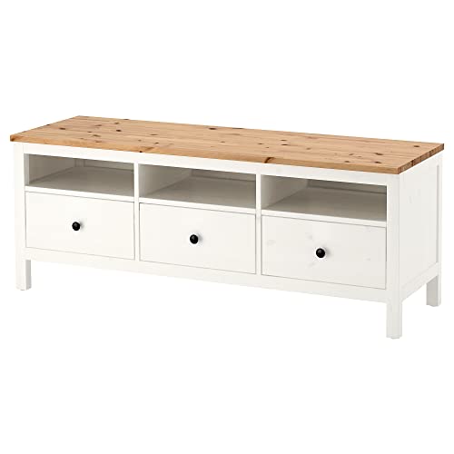 ProTuning HEMNES - Banco de TV, mancha blanca/marrón claro, 148 x 47 x 57 cm