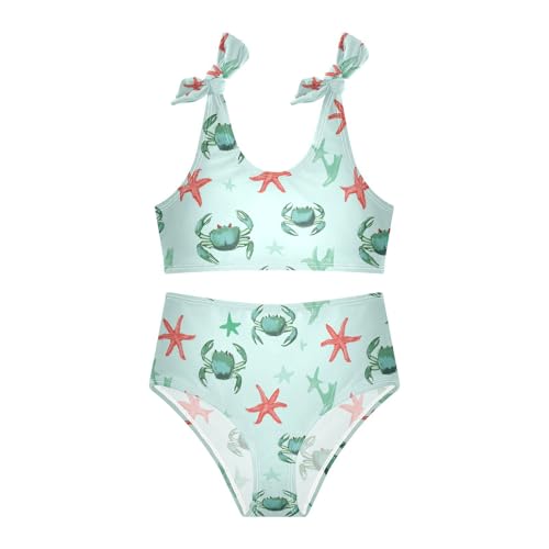 Wusikd Green Crabs Girls Swimsuits Two Piece Red Starfishs Swimwear Bikini Set for for Girls Size 3T3