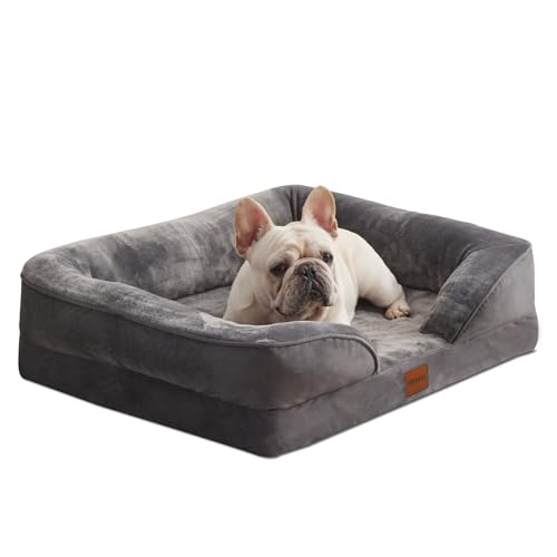 HIMEET Orthopedic Dog Bed for Medium Size Dogs - Comfort Dog Sofa, Pet Couch with Removable Washable Cover and Waterproof Lining, Supportive Foam Pets Sofa with Nonskid Bottom, Light Grey