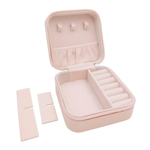 Image of Mini Jewellery Travel Case, PU Leather Organizer Box, Small Portable Jewellery Storage Holder for Womens Rings Earrings Necklaces (Peach-PU Leather Box) (Peach)