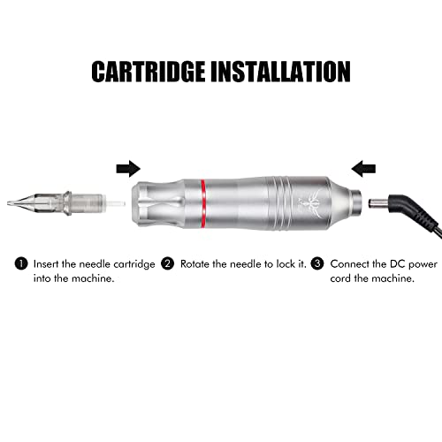 Tatelf Tattoo Kit Cartridges Tattoo Machine Kit Rotary Tattoo Gun Pen Dual Output Power Supply 20Pcs Cartridges Needles 20 Colors Ink For Beginners(Silver) #TOP4