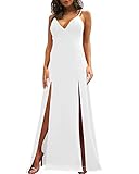 TOB Women's Sexy Sleeveless Spaghetti Strap Backless Split Cocktail Long Dress White