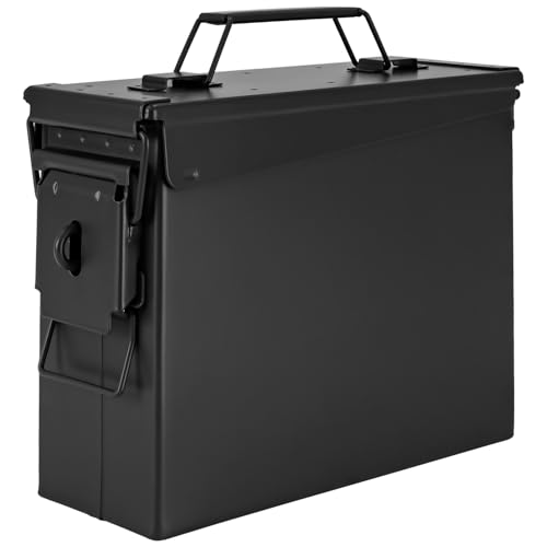 Trucky Caja de munición Ammo Box 28 x 10 x 23 cm, caja de metal, caja de munición con tapa, color negro