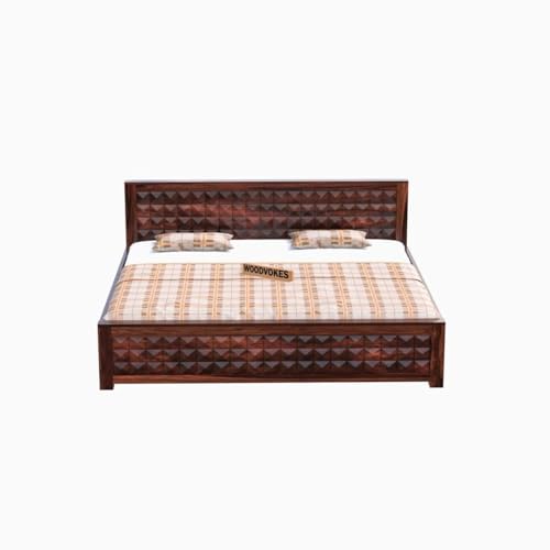 Image of Sheesham Wood Bed Without Storage Solid Wooden Cot Bed Elegant and Functional Bedroom Living Room Home(Reddish-Brown, Queen)