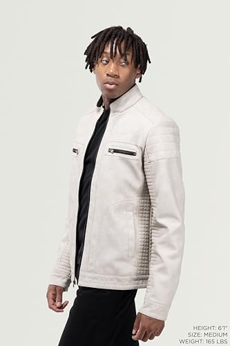 X RAY Mens Faux Leather Jacket with Hood, Hooded Stand Collar PU Leather Jacket for Men, Black, Large3