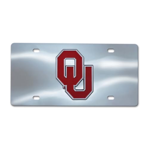 FANMATS 24527 Oklahoma Sooners Stainless Steel Front License Plate with Large 3D Molded Team Metal Emblem