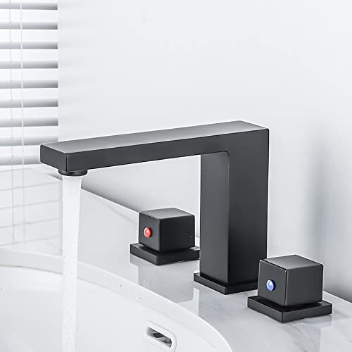 Lavabo à Trois Trous à Double poignée en cuivre, Meuble de Salle de Bain, Baignoire, lavabo en Trois pièces, lavabo Fendu, Robinet d'eau Chaude et Froide, Noir