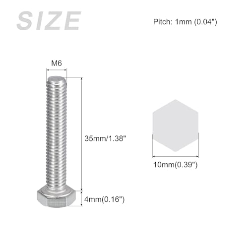 Image of METALLIXITY Hex Bolts (M6-1x35mm) 10Pcs, 304 Stainless Steel Coarse Fully Threaded Hex Head Screw Bolt Machine Screws - for Furniture Repair, Silver