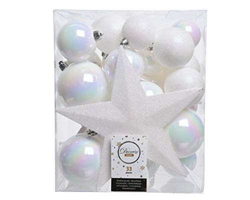Boules de Noël incassables blanc irisé et étoile de cime haut de gamme - 2