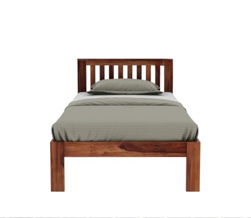 Image of KR Furniture Single Bed with Headboard | Solid Sheesham Wood Bed Frame | Strong Wooden Cot for Bedroom, Guest Room & Hostel Use | Minimalist Bed | 6 * 3 ft | Natural Finish