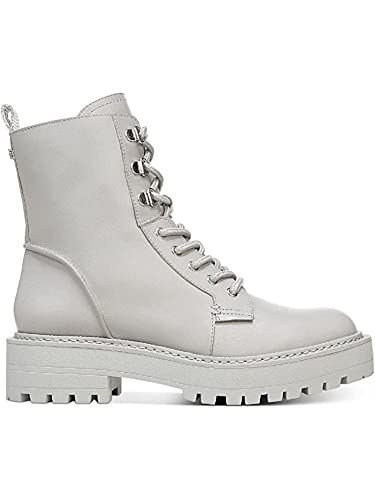 Image of Sam Edelman LUE Pebble Grey Chunky Heel Rounded Toe Lace Up Ankle Combat Boots (Pebble Grey, 10.5)