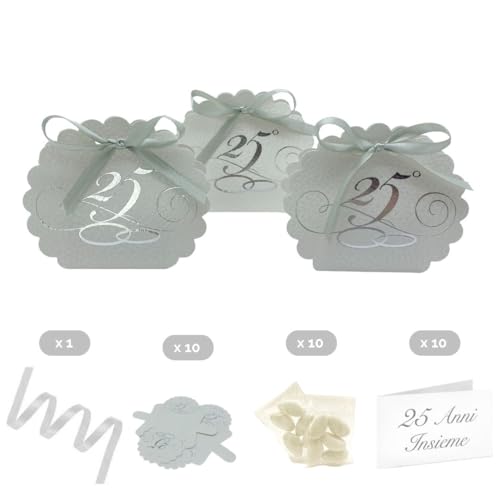 Boîtes à dragées 25 ans couleur argent pour dragées de mariage - 3