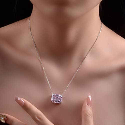 Yunkai Sterling Silver Diamond Necklaces For Women, Emerald Cut 14X16Mm 9Ct Lab Simulated Pink Diamond Pendant 14K White Gold Plated Jewelry Gifts For Her Birthday Mothers Day Christmas Gift #TOP3