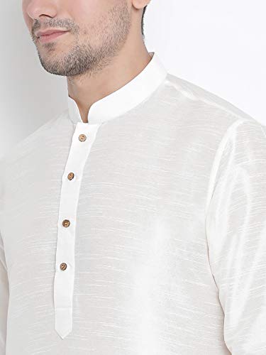 Image of VASTRAMAY Men's Cream Cotton Silk Blend Kurta and Pyjama Set VASMK001CRnPRG 44