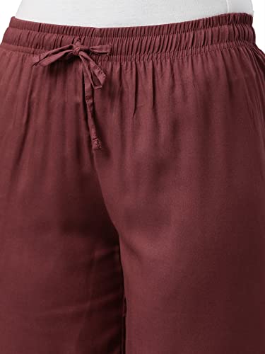 Image of GO COLORS Women Solid Mid Rise Relaxed Fit Viscose Casual Pants