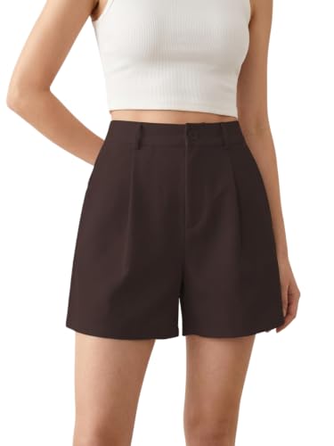 GRECIILOOKS Shorts for Women High Waist Tailored Smart Casual Design Pleated Twill Summer Shorts for Women wit