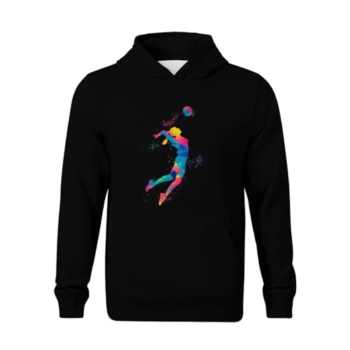 Kids Tie Dye Vintage Silhouette Splash Art Of Volleyball Player Boys Girls Lightweight Kangaroo Pocket Fleece Hoodies2