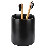 Soporte de cepillo de dientes de cerámica para baños, reutilizable, negro, hecho a mano, esmalte reactivo, gres, soporte para brochas de maquillaje, soporte para bolígrafos para almacenamiento de