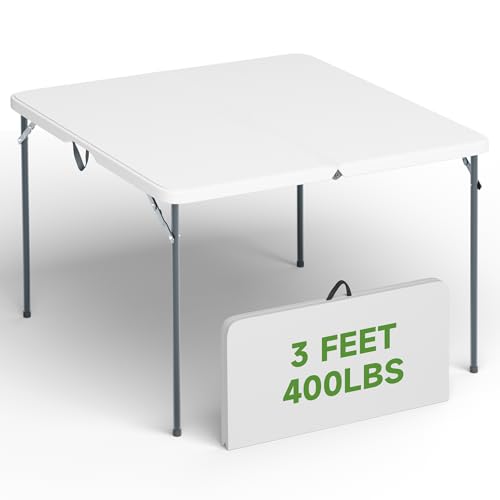 Ortus Collective 3 ft Square Folding Card Table Portable Folding Table with Carrying Handle Heavy Duty 400 lbs Capacity Ideal for Dining Camping Picnic Party