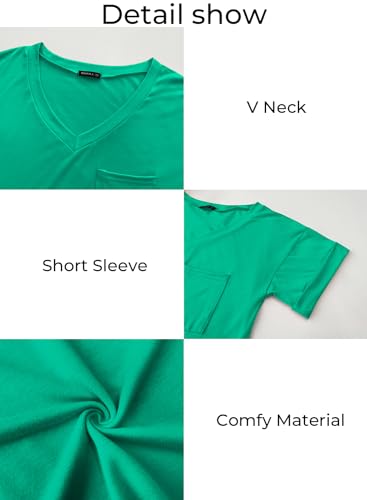 MIHOLL Women's Short Sleeve V-Neck Shirts Loose Casual Tee T-Shirt (Bright Green, Medium) - Thumbnail 4