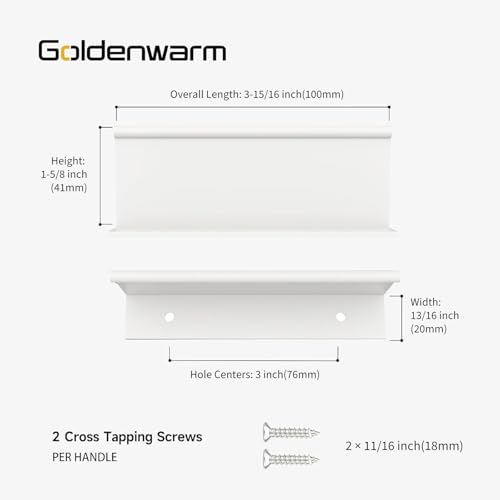 Image of Goldenwarm 10 Pack 3in White Finger Edge Pulls Kitchen Drawer Handles | Aluminum Alloy, White Cabinet Handles, Edge Pulls for Cabinets, White Handles, For Drawers, Dressers, Screws Included