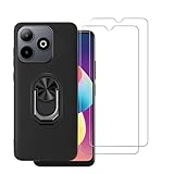 DAMONDY for OSCAL Flat 2 Case with 2 Pack Screen Protector,Ring Shockproof Cover for Women Girls,Slim Soft TPU Rubber Kickstand [Magnetic Car Mount] for OSCAL Flat 2 -Black