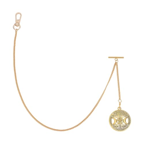 PH PandaHall - PH PandaHall chaîne de montre de poche 49,5 cm pour costume, gilet, barre en T, chaînes à maillons pour homme, style vintage, pendentif déesse lune dorée : 3,8 - -17%