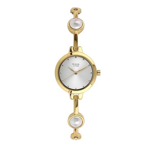 Raga White Dial Golden Metal Strap Watch