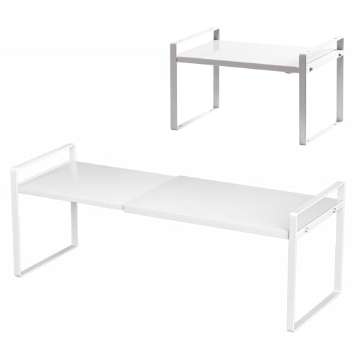 Aquafix キッチン収納ラック レンジ上ラック 伸縮式 幅(35-65cm) 積層可能 収納 組み立て簡単 おしゃれ（ホワイト）