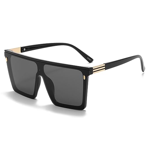 Dollger Square Oversized Sunglasses for Women Men Trendy Flat Top Big Black gold Shades UV400 Sunnies