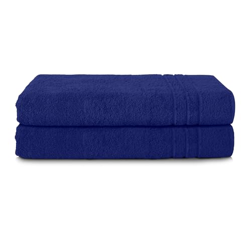Komfortec 2er Saunatuch Set 80x200 cm aus 100% Baumwolle, XXL-Saunatücher, Sauna Handtuch, Weich, Groß, Frottee, Schnelltrocknend, Navyblau