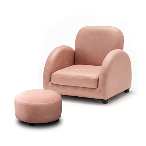 Unicoo Kids Chair Children’s Sofa With Footstool, Upholstered Couch, Sturdy Wood Construction With Faux Leather Cover, 5 Back Rest Positions, Mini Couch For Toddler (Zkl-K2130-Pink) #TOP25
