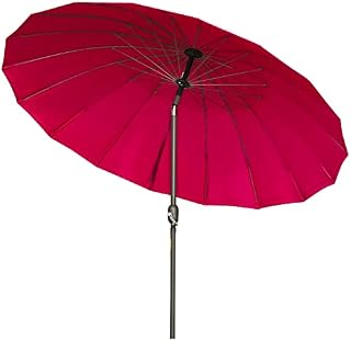 Outsunny 2.6m Round Curved Adjustable Shanghai Parasol Outdoor Sun Umbrella Handle Support Garden Shelter Shade  Red