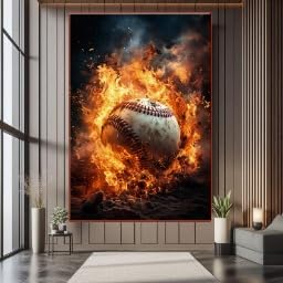 Tableau sur toile baseball XINBAO 50 x 70 cm avec cadre intérieur pour décoration