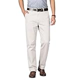 Misfuso Pantalon Homme Anti-Rides 100% Coton Taille Normale Tube Droite Décontracté avec Poches Beige 40