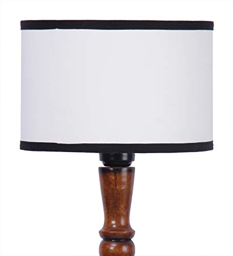 Image of Devansh Off White & Black Cotton Drum Designer Fashionable Wooden Carving Floor Lamp for Home Decor (Off White & Black, Medium)