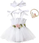 Renotemy Baby Girl Tulle Dress Sleeveless Romper Smocked Halter 1st Birthday Clothes Cake Smash O...