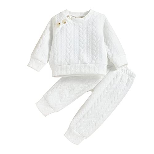Image of GRNSHTS Baby Girl Clothes, Newborn Long Sleeve Sweatshirts Tops+Solid Pants 2pcs 0-24M Fall Outfits