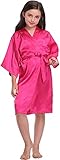 Flower Girl Satin Kimono Robes Pure Color Bathrobes for Spa Wedding Birthday Party,Hot Pink,12
