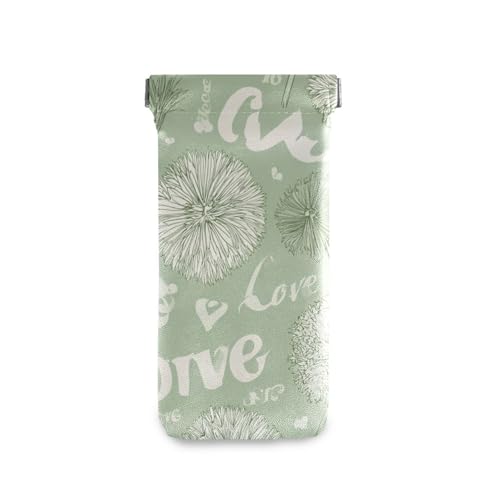 QwThum Sage Green Dandelion Love Sunglasses Case Sunglasses Holder Glasses Pouch Soft Slim Phone Case Storage Pouch Organizer with Elastic Easy Closure PU Fashion for Women Men