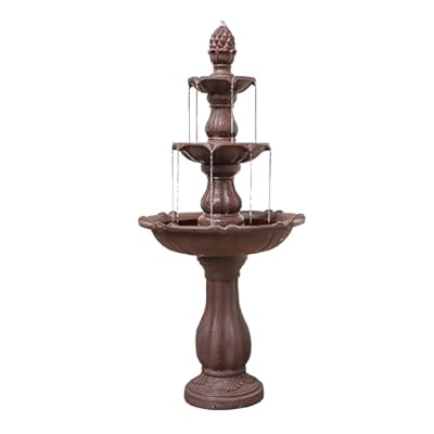 XBrand 3-Tier Freestanding Waterfall Fountain w/Pump & Pineapple Top, 51 Inch Tall, Brown, Large Outdoor Garden Fountain, Ideal for Garden, Porch, and Lawn