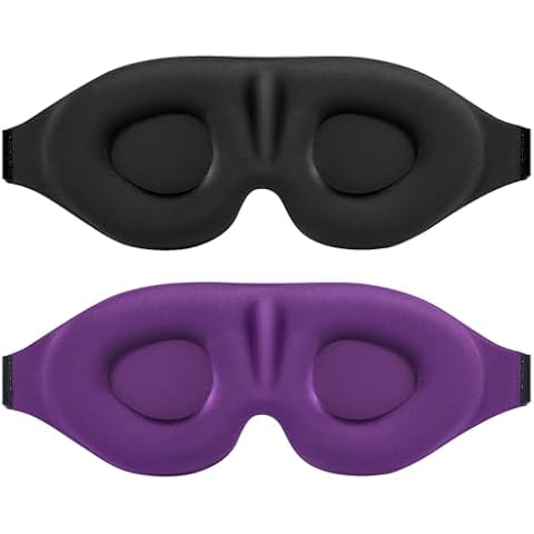 Sleep Eye Mask for Men Women 2 Pack 3D Contoured Cup Sleeping Mask & Blindfold, Concave Molded Night Sleep Mask, Block Out Light, Soft Comfort Eye Shade Cover for Travel Yoga Nap, Purple & Black Cover